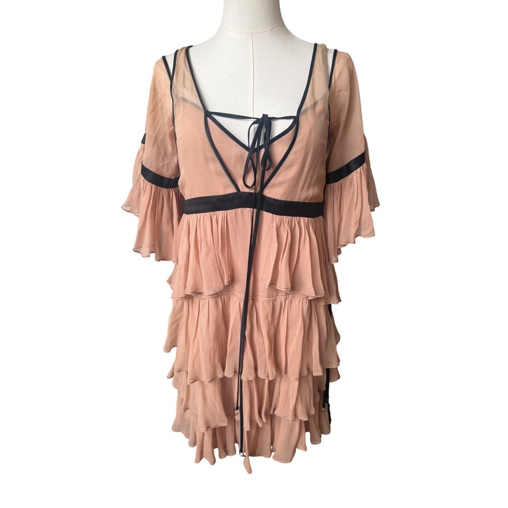 Cinq A Sept Boho Silk Ruffle Dress Size S Chic Statement Maximalist Avant Garde - Picture 3 of 13